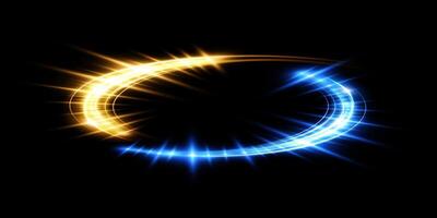Experience a Dynamic Energy Swirl composed of Brilliant Blue and Shimmering Gold Colors against a Black Background vector