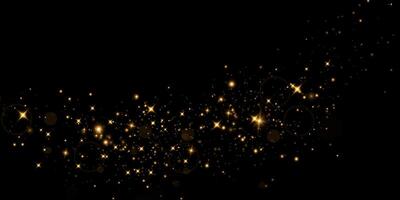 Golden Sparkles and Glittering Stars Dance on a Black Background, Creating a Dreamy, Enchanting Atmosphere vector