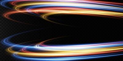Vibrant and dynamic colorful light trails gracefully dance on a dark background, creating a mesmerizing effect vector
