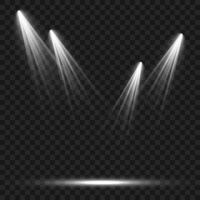 Three Spotlights Skillfully Illuminating a Stage, Setting the Scene for a Memorable Performance or Event at Night vector