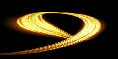 An elegant swirl of golden light on a black background creates a captivating visual experience for all vector