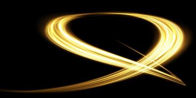 A captivating and dynamic golden light swirl effect elegantly displayed against a deep black background vector