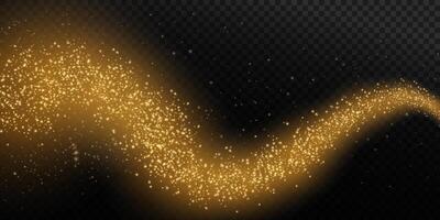 Golden Sparkle Stream on a Deep Black Background Featuring Dazzling Glitter Effects Radiating Elegance vector