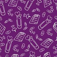 Seamless pattern with hand drawn doodle paper clips and pins, paperclip bookmark with heart shaped decoration, flip planner vector