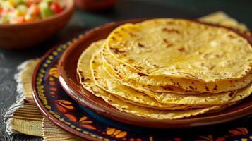 Soft Corn Tortillas Warm Golden Hue with Traditional Flavor Authentic Mexican Staple Food photo
