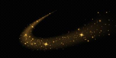 Golden Glittering Comet Trail adorned with Sparkles against a deep Black Background, truly mesmerizing and captivating vector