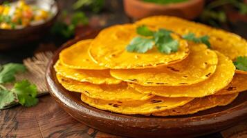 Soft Corn Tortillas Warm Golden Hue and Tradition Authentic Mexican Staple in High Resolution photo