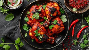 Tandoori Chicken Char Smoky Spices and Bold Colors Indian Culinary Art in Modern High Resolution photo