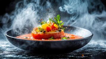Spanish Gazpacho with Tomato Base Bright Gourmet Food Photography, photo