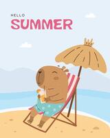 Summer poster with capybara on the beach chair vector