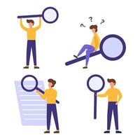 set with men holding magnifying glasses vector