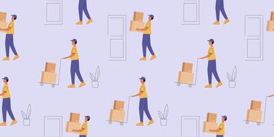 Seamless pattern with delivery service couriers vector