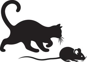 Cat Chasing Mouse Scene captured in black silhouette illustration bundle format vector