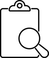 Clip board with loupe icon. Check form sheet sign. Clipboard checklist. Quality Control stroke vector
