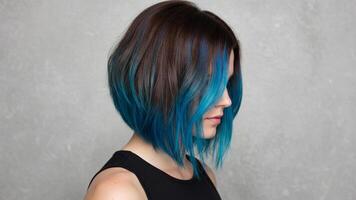 Bob hairstyle. Woman with sharp ombre bob, isolated on neutral background great for product packaging or digital ads. photo