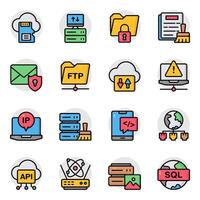 Set of Big Data and Cloud Technology Flat Icons vector