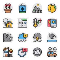 Set of Weather Overcast Flat Icon vector