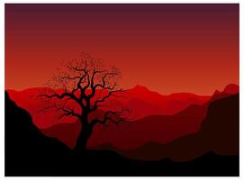 A tree in the mountains at sunset. vector