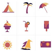 A new This is a large set of colorful summer and travel icons representing summer activities and beach vacation vector