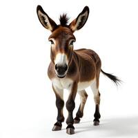 Friendly Brown Donkey Standing on White Background in Studio Setting photo