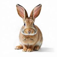 Cute Rabbit with Long Ears Sitting on White Background photo