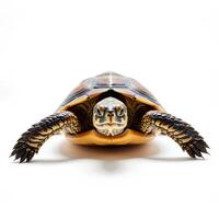 Realistic turtle figurine on white background showcasing detail and design photo