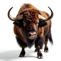 Majestic Bull with Magnificent Horns Against White Background photo