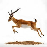 Majestic Antelope Leaping in Studio Against White Background photo