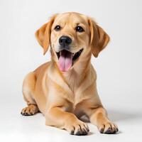 Playful Golden Retriever Puppy with Happy Expression on White Background photo