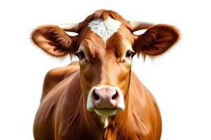 Close-Up of a Brown Cow with White Markings on Its Forehead photo