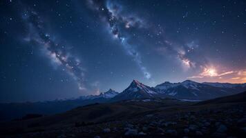 Majestic Mountain Landscape Under a Starry Night Sky with Milky Way photo