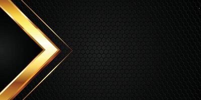 a Abstract banner design with gold metallic texture on hexagonal pattern background vector