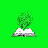 an open book with a leaf blowing out of it vector