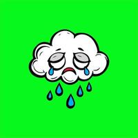 a cartoon cloud with tears on a green background vector