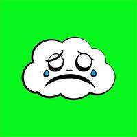 a cartoon cloud with sad eyes on a green background vector