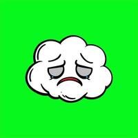 a cartoon cloud with a sad face on a green background vector