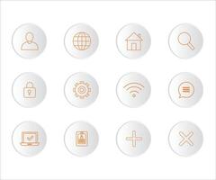 Set of line icons for user interface with person, globe, home, search, lock, settings, message, laptop, id, plus and cross symbols vector
