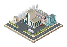Isometric industrial building area with highway vector