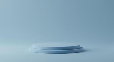 Blue cylindrical pedestal on surface. Minimalistic and luxurious, perfect for showcasing products or creating a modern and elegant visual display. photo