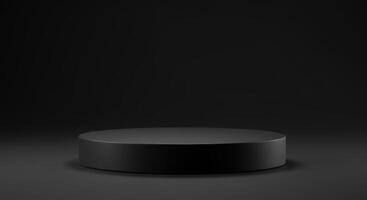 Black cylindrical pedestal on surface. Minimalistic and luxurious, perfect for showcasing products or creating a modern and elegant visual display. photo