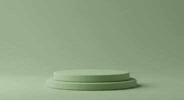 Green cylindrical pedestal on surface. Minimalistic and luxurious, perfect for showcasing products or creating a modern and elegant visual display. photo