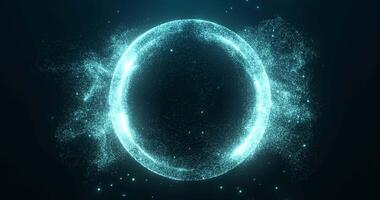 Abstract glowing sphere made of particles, dots and waves of blue color, digital technology background. video
