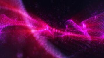 Abstract background with wavy particles, digital purple waves emitting light rays. Seamless video