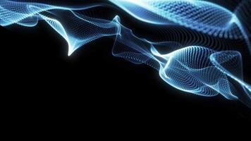 Abstract digital dynamic particle waves with motion light background, data flow on dark background. 3d rendering. video