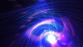 Colorful high-tech background with glowing particles, swirling surface of dots forming complex spiral structure. Sci-fi digital space, particles form lines and surface waves. video