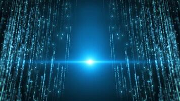 Abstract digital background with glowing neon particles flying upwards. motion of flow of glowing bright particle lines. visualization of communication and big data. Seamless loop abstract background video