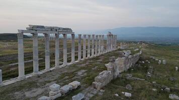 Ancient Laodicea columns in curved row at archaeological site video