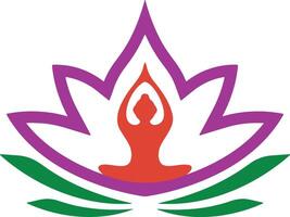 Lotus yoga pose with vibrant floral elements vector