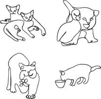 One line cat drawings collection. vector