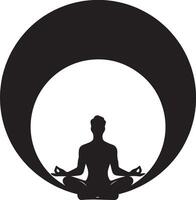 Silhouette of a man meditating in the lotus pose with a circular background. vector